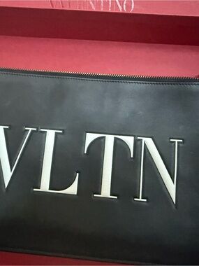 Valentino Black Leather VLTN White Logo Pouch